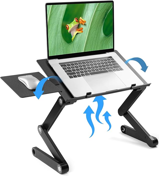 LORYERGO Adjustable Laptop Stand - Laptop Table Stand with 2 CPU Cooling Fans, Portable Laptop Desk for Bed & Sofa, Fits up to 15.6 Inch Laptops, Ergonomic Lap Desk Bed Tray Standing Desk