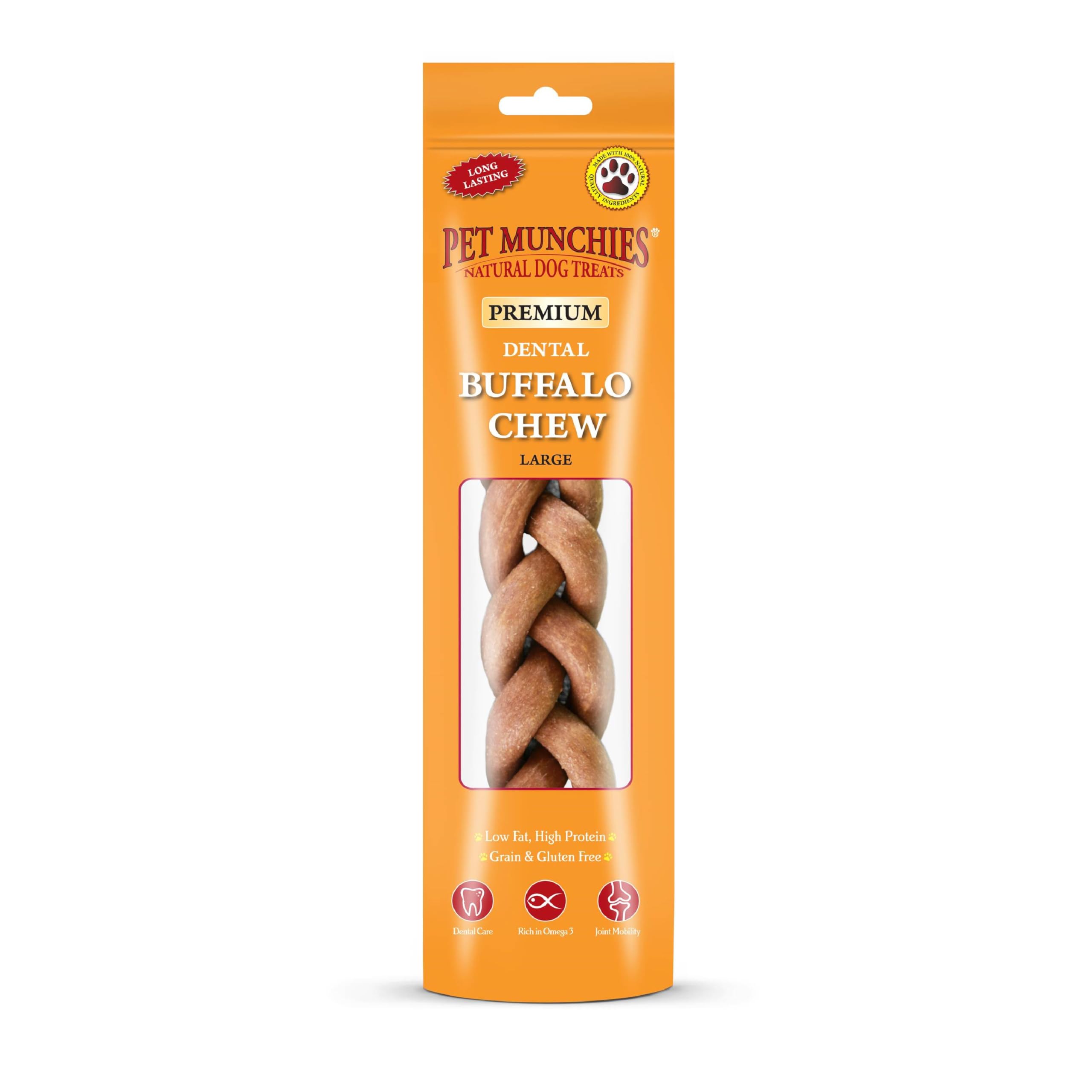Pet Munchies Large Buffalo Dental Chew, Healthy, Natural and Long-Lasting Dog Treats, Grain Free and Low in Fat 90g