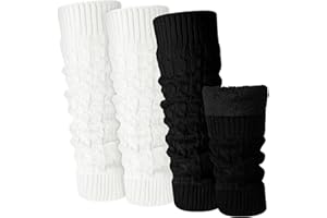 Shihanee 2 Pairs Winter Fleece Lined Leg Warmers for Women Warm Long Boot Socks Knit Thick Calf Warmers for Skating Walking