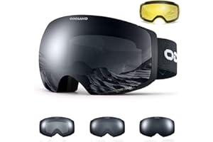 Odoland Photochromic Ski Goggles Interchangeable with 2 Lens, Large Spherical Frameless Snow Snowboard Goggles for Men Women