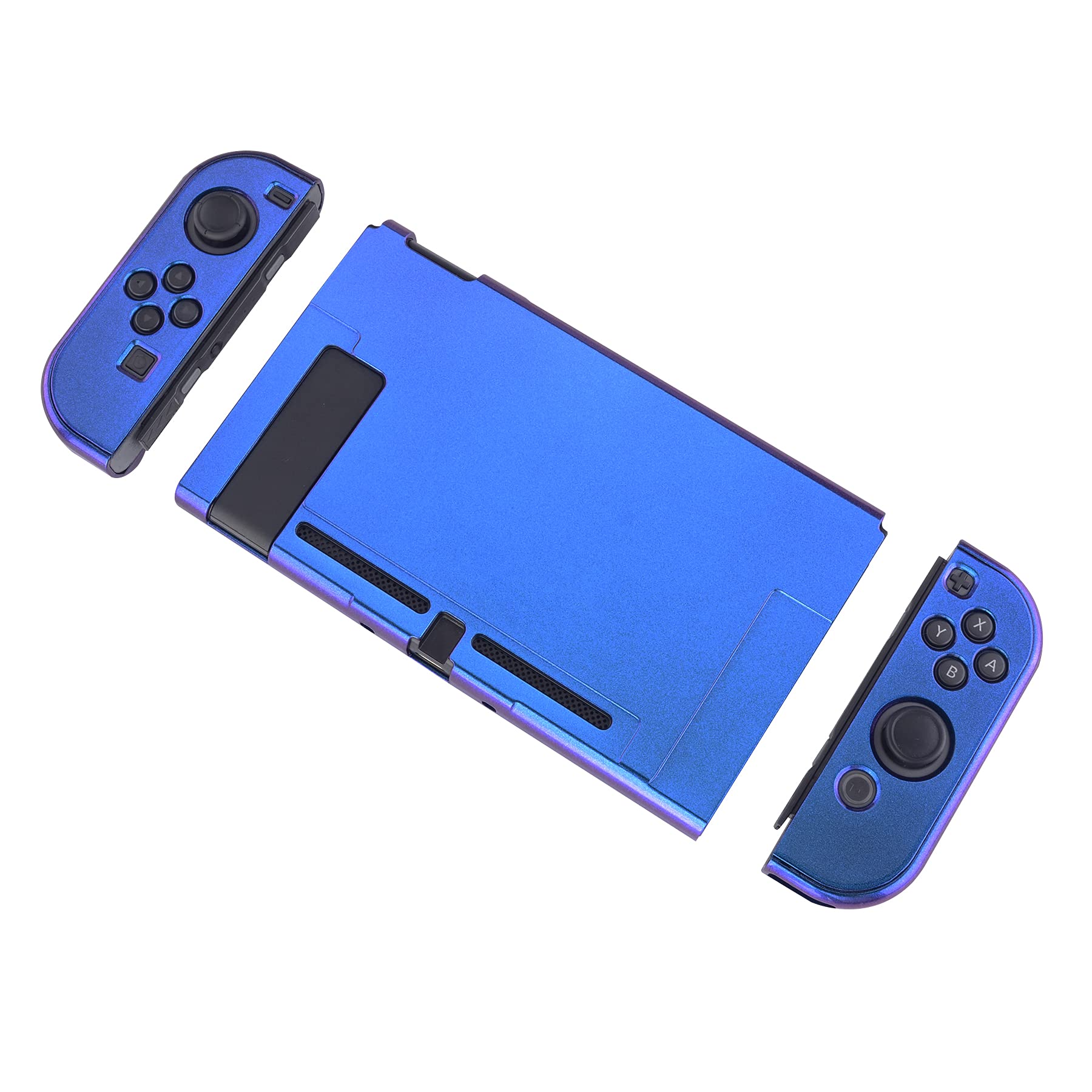 eXtremeRate PlayVital Glossy Back Cover for Nintendo Switch Console, NS Joycon Handheld Controller Separable Protector Hard Shell, Dockable Protective Case for Nintendo Switch - Chameleon Purple Blue