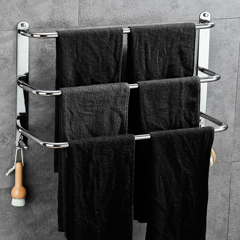 Yeegout Towel Rack No Drilling 3 Tiers Towel Bar Stainless Steel Towel Rail Holder for Bathroom Kitchen and Toilet, 50cm Silver