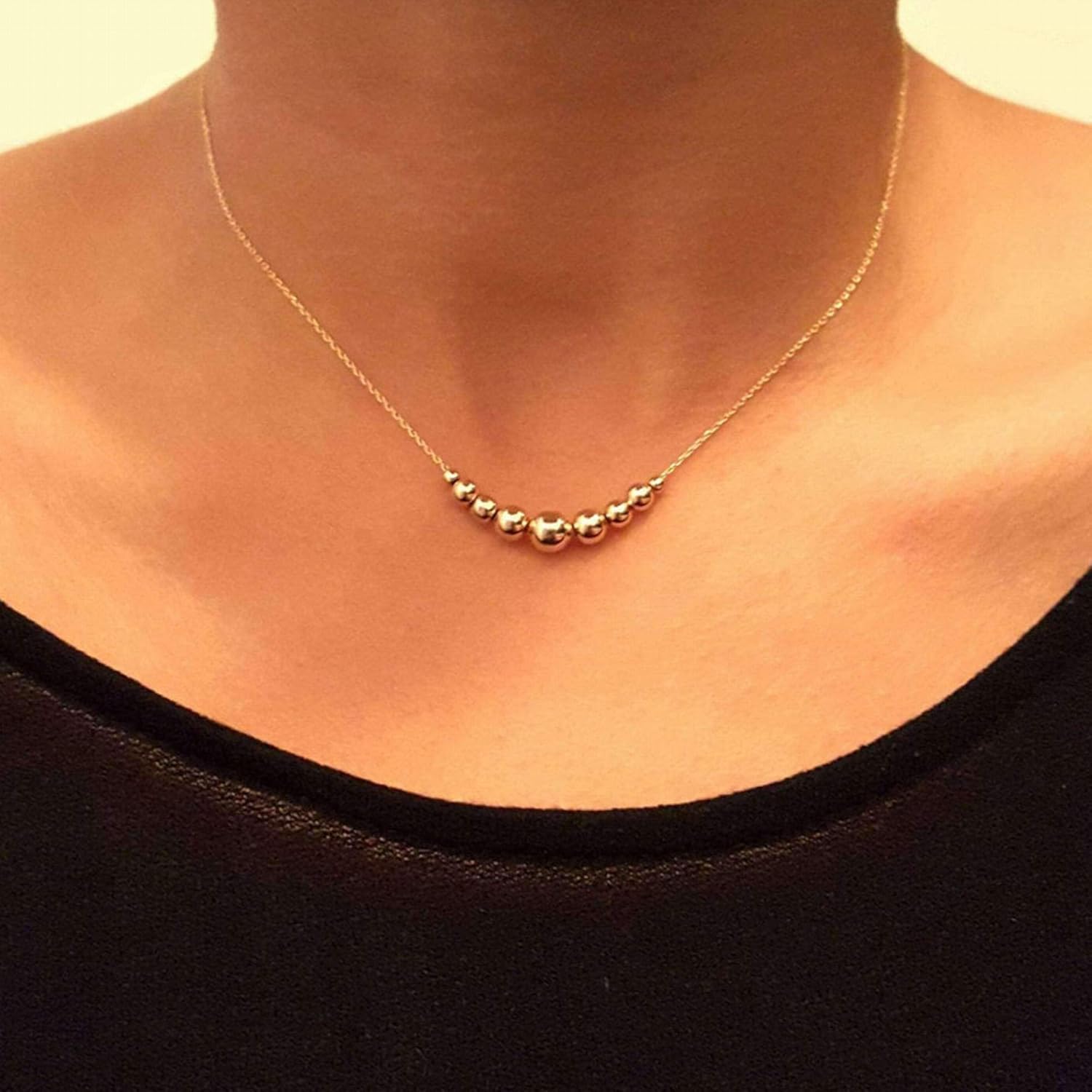 Gold Ball Necklace Chain Layering Women's Pendant Elegant Dainty