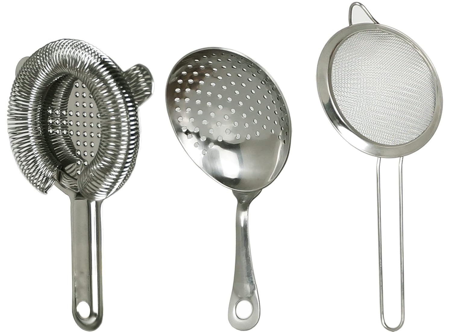 Jillmo 3-Piece Stainless Steel Cocktail Strainer Set (Hawthorn Strainer, Julep Strainer, Sifter. )