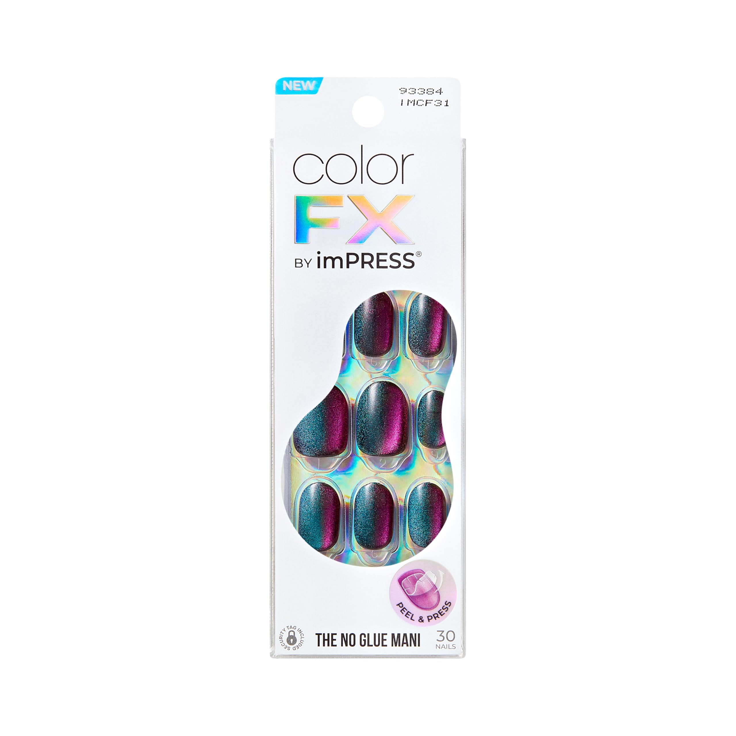 KISS colorFX by imPRESS Press On Nails, 'Before Hours', Black, Short Size, Oval Shape, Includes 30 Fake Nails, Prep Pad, Instructions Sheet, 1 Manicure Stick, 1 Mini File