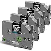 Oozmas TZe-335 Black Label Tape Replacement for Brother Label Maker Tape White on Black P-Touch TZe Tz 12mm 0.47 Laminated Work for PT-D210 PT-H110 PT-D200 PT-1750 PT-1290 Ptouch Refills, 4-Pack