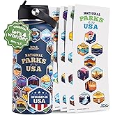LET'S WANDER Original National Parks Water Bottle with 63 Waterproof Stickers - 32oz Leakproof Insulated Stainless Steel with Straw - USA Hiker Gift Bottle (Blue)