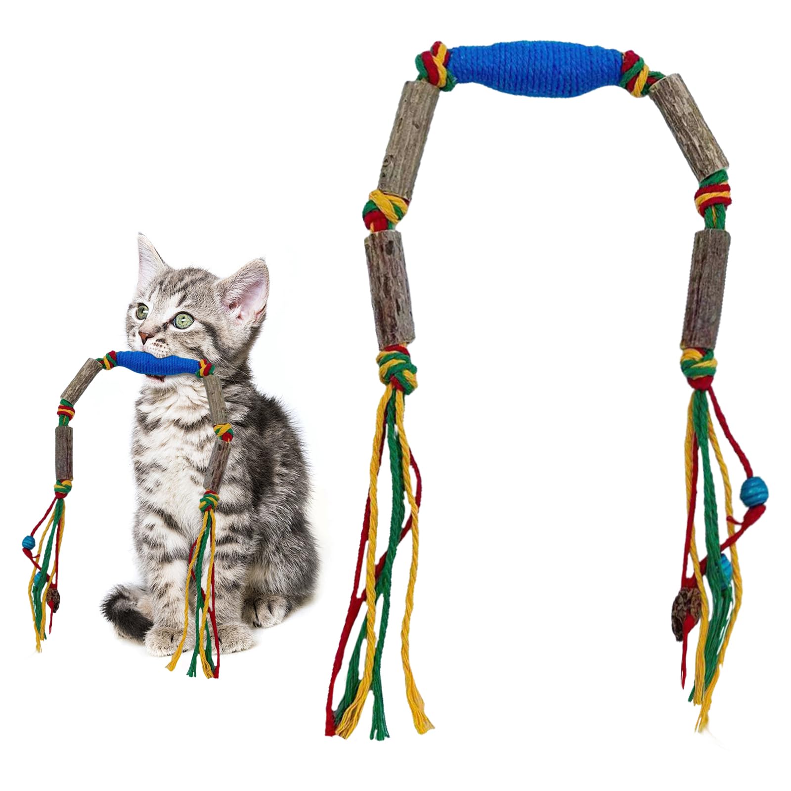 DiiWmme Catnip Toy Bite Rope,Interactive Cat Toy for Indoor Cats Kitten Natural Cat Chew Toy Kitten Teething Toys Cotton Rope Catnip Toys for Teeth Cleaning & Stress Release,55 CM (Blue)