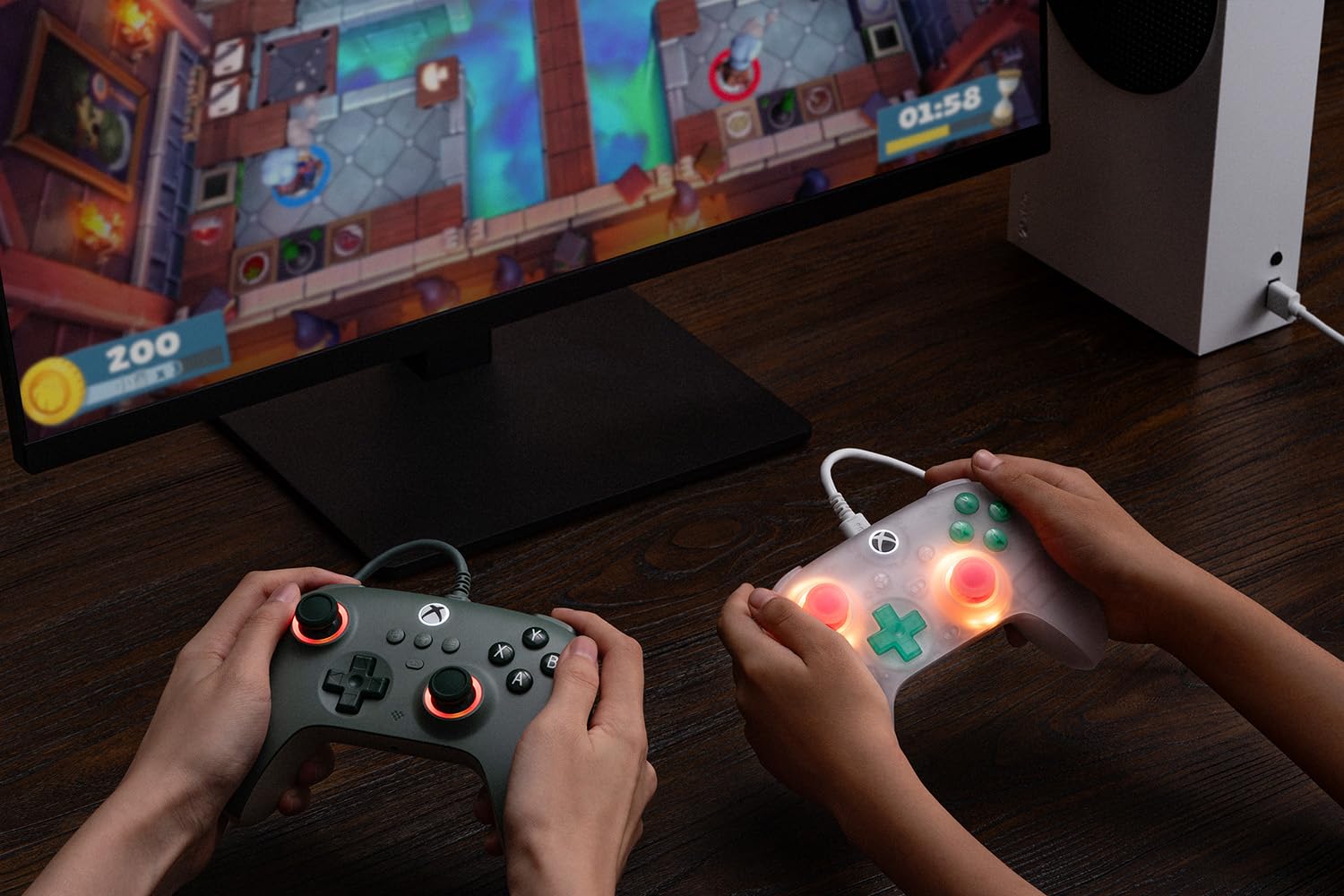 8Bitdo Ultimate Mini Wired Controller for Xbox with RGB Lighting Fire Ring, Hall Effect Joysticks and Triggers, for Xbox Series X|S, Xbox One, Windows 10/11 - Officially Licensed (Translucent Pink)