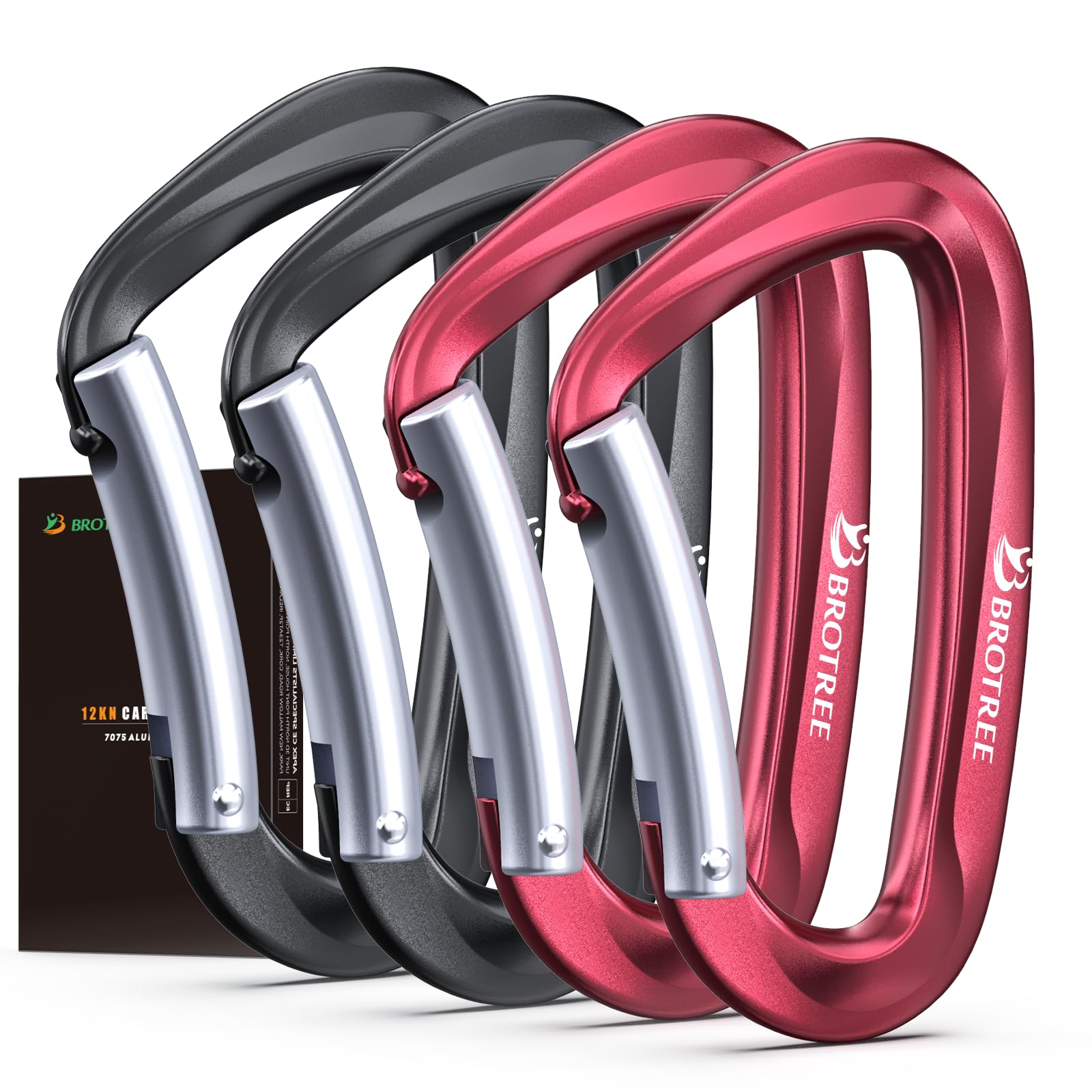 BROTREE Locking Carabiner Clips 12KN (1200 kg) Heavy Duty Carabiners for Hammock, Camping, Hiking, Backpack and More (2 or 4 Packs)