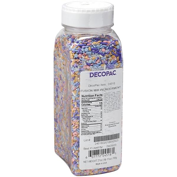 DECOPAC WONDERMENT FUSION MIX SPRINKLES, 26OZ, SHAPED CANDY SPRINKLES IN HANDHELD CONTAINER, EDIBLE DECORATIONS FOR CELEBRATION CAKES, CUPCAKES, COOKIES AND DONUTS