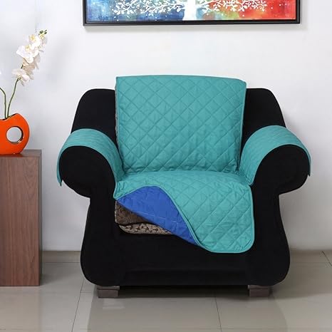 @home Microfibre Reversible Sofa Cover - 70x65, Sea Green and Indigo