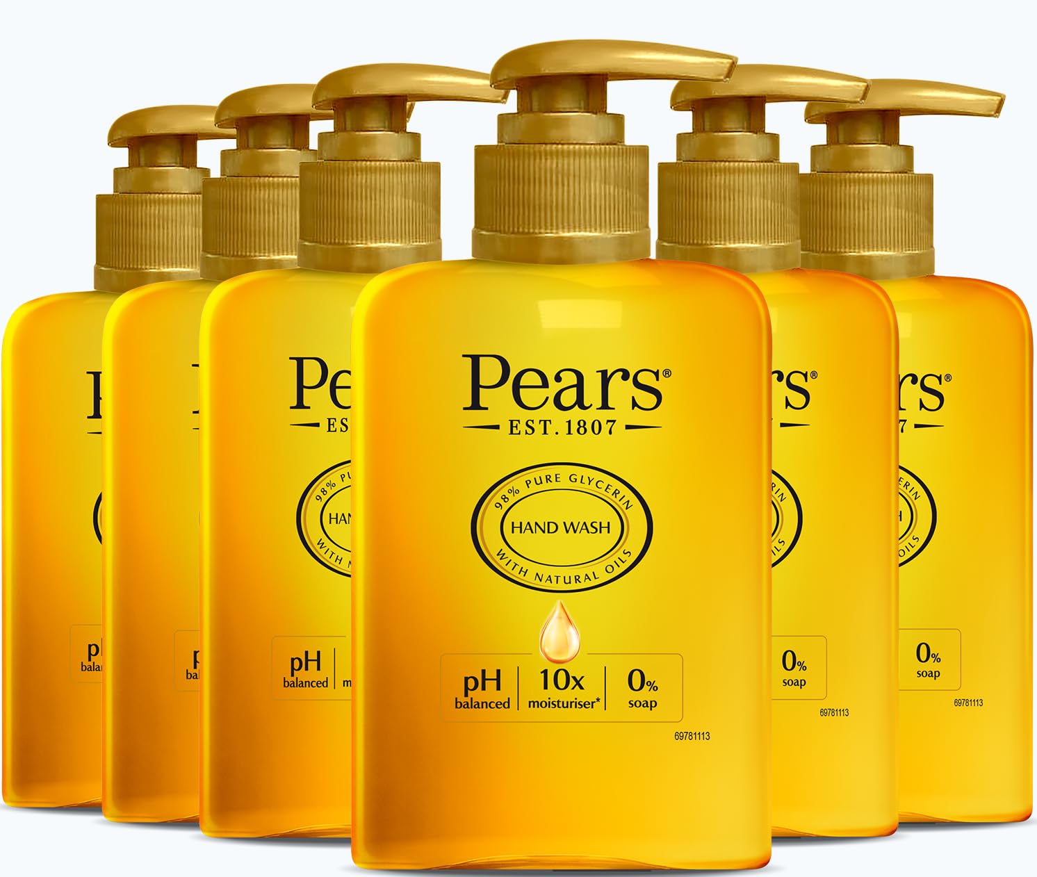 Pears Pure & Gentle Moisturising Liquid Hand Wash - Enriched with Glycerin and Formulated with Natural Oils, 10x More Moisturiser* - Soap-free Cleanser Ideal for Men and Women | 250ml (6 Pack)