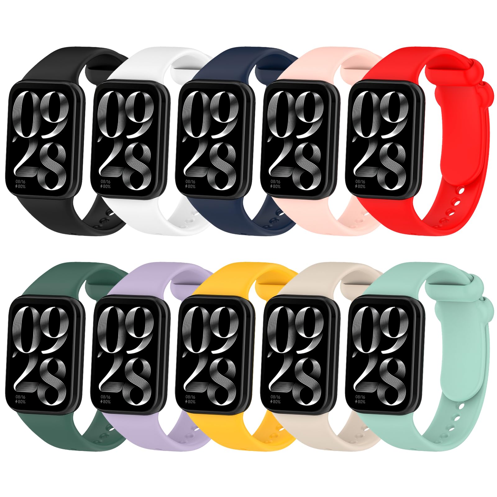 Xisair 10-Pack Silicone Straps Compatible with Redmi Watch 4 & Xiaomi Band 8 Pro Replacement Bands Breathable Soft Strap for Xiaomi Redmi Watch 4 & Xiaomi Band 8Pro Sport Watchbands