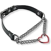 ADEMISHIA Black/Pink Leather Choker Necklace For Women, Handmade Adjustable Chain Collar with Metallic Heart Ring