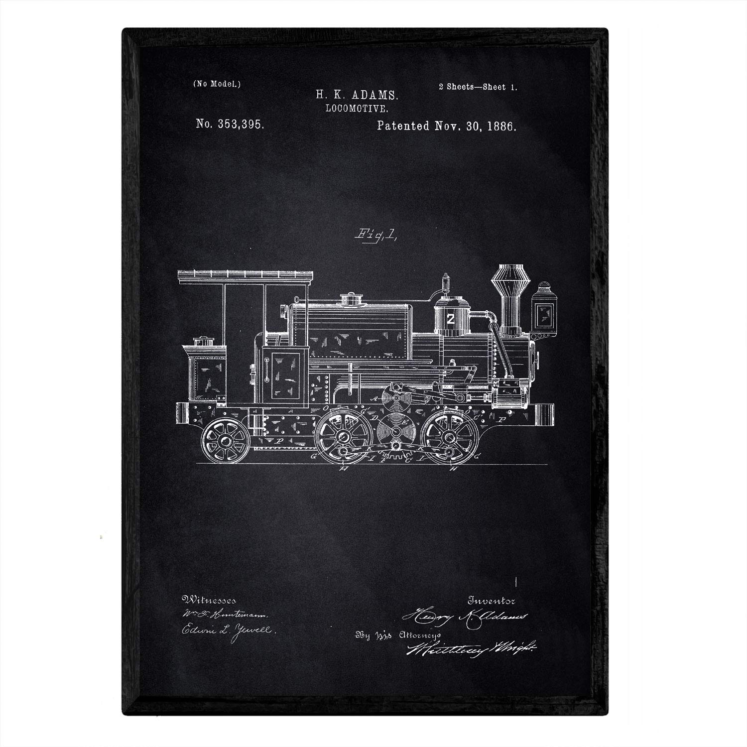 Nacnic Locomotive Poster patent 2. Print design patent with old A3 size with black background