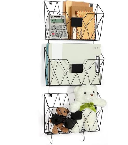 thumbnail image 2 of Gold 5-Tier Mesh Wall File Organizer – Hanging Mail, Paper, Magazine Rack With Pen Holders For Desk 2 of 10