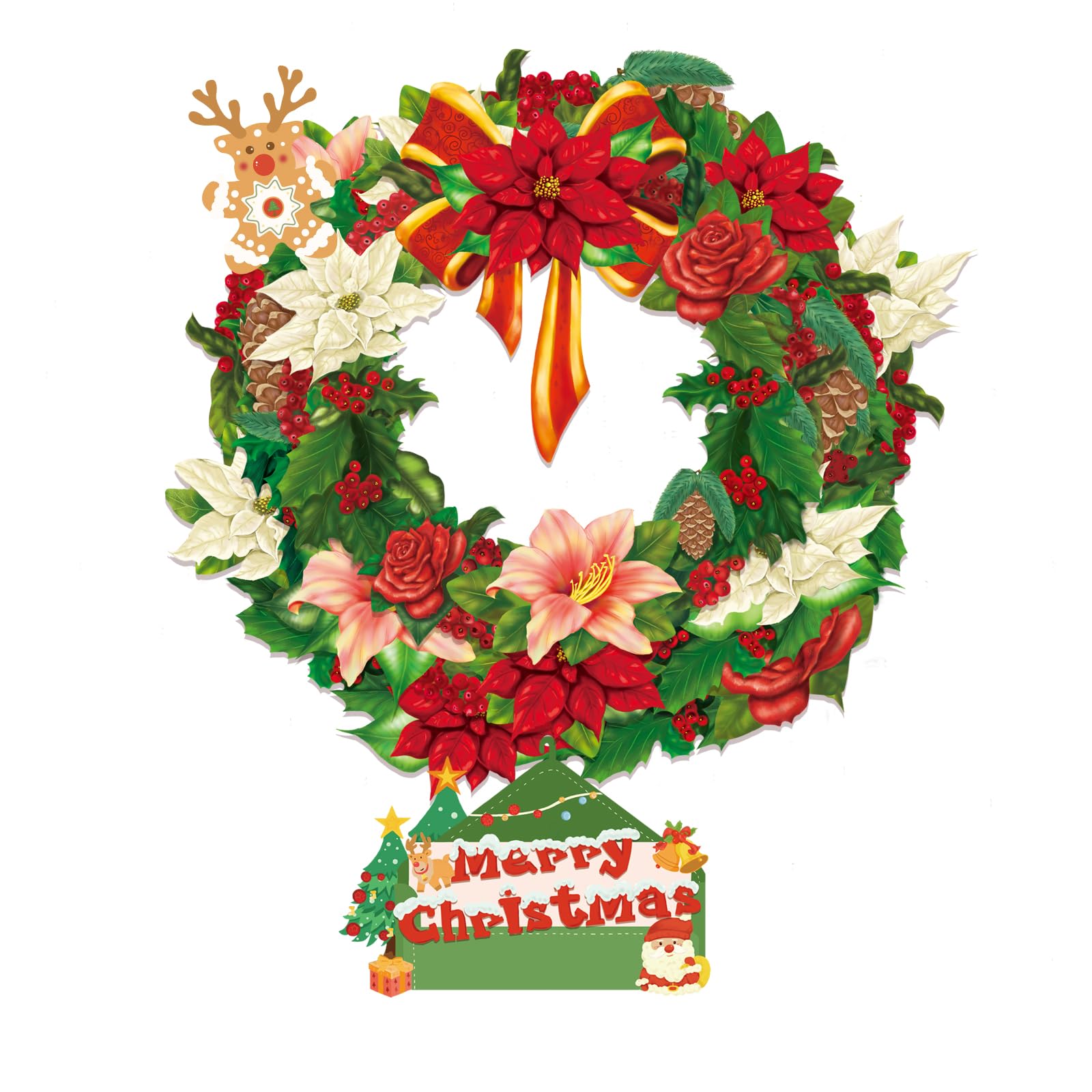 Photo 1 of 16 inch Airpark Paper Pop Up Christmas Wreath, Gift Cards, Greeting Cards, Flower Cards, 3D Winter Joy Floral Wreath, Life Sized Reusable Christmas Decoration for Xmas Party & Home Decor