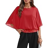 For G and PL Women's Dressy Sequin Formal Top 3/4 Dolman Sleeve Chiffon Shirt Blouses