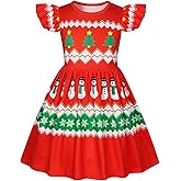 WonderBabe Valentines Dress for Girls Toddler Print School Outfits Flutter Sleeve A-Line Cute Midi Casual Sundress