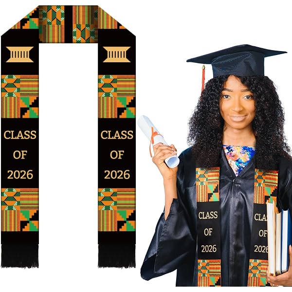 Châle De Graduation Noir Africain - Étole D'Honneur Avec Pompons Et Logo Satin Pour Cérémonie