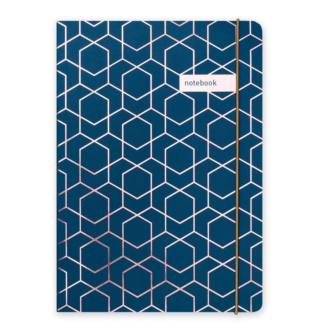 Matilda Myres A5 Lined Notebook with 192 Pages - Premium Hard Back Notebooks Lined for Journaling and Notes - Professional A5 Journal with Elastic Closure - Ideal Ruled Notebook - Navy Rose Gold