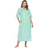 Casual Nights Women's Zip Front Woven House Dress | 3/4 Sleeves Housecoat Long Duster Lounger