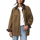 GTLIAE Barn Jackets for Women 2025 Fall Oversized Utility Cotton Coat Corduroy Collar Vintage Workwear with Pockets