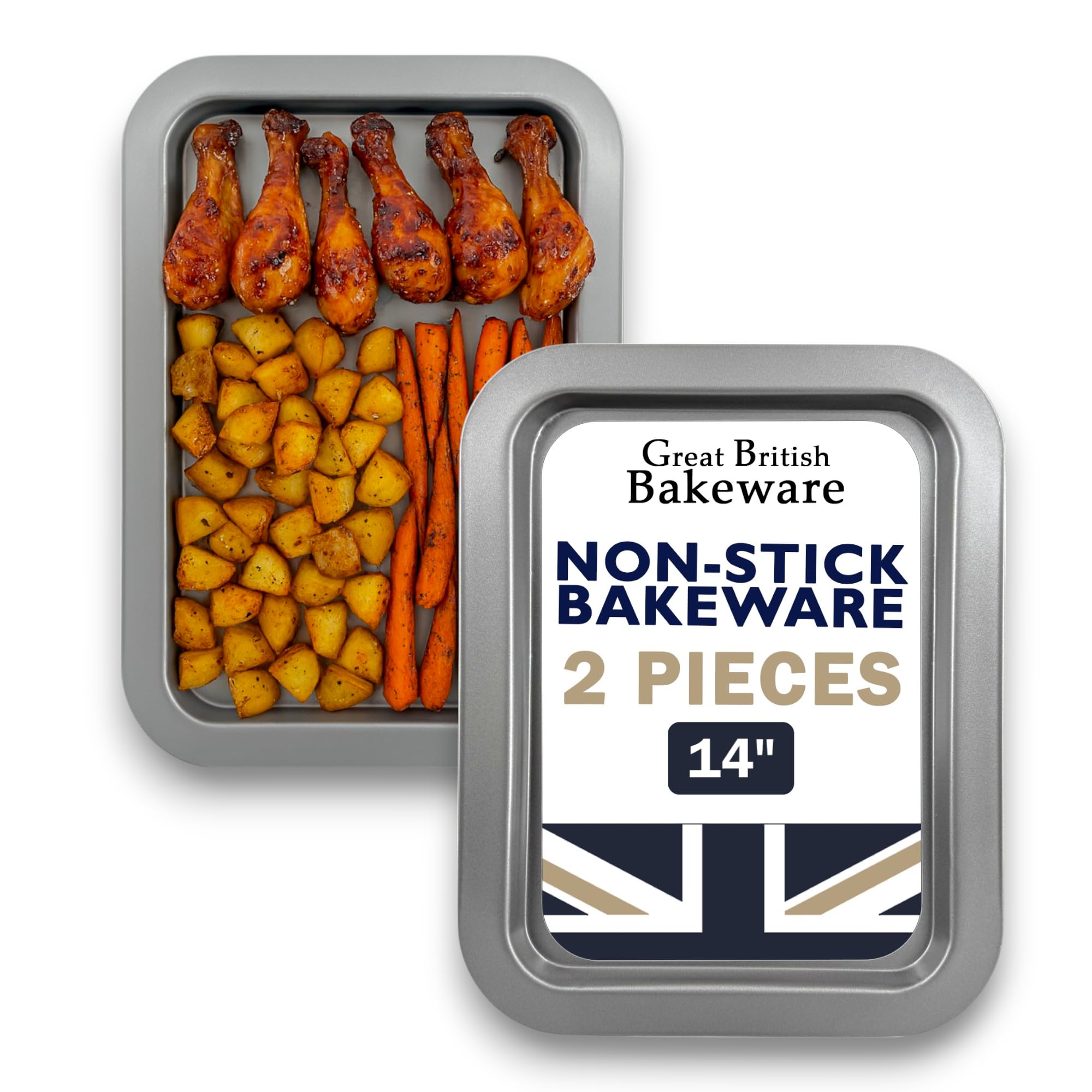 2X 36cm Large Baking Roasting Oven Tray Superior Double Coated Non Stick Made in England