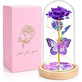 QUNPON Rose Birthday Gift for Mom: Light-Up Purple Butterfly Keepsake | Beautiful by day. Illuminated at night. One display, two different looks