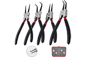 KUBOJSDLZ 4PC 7" Snap Ring Pliers Set, Internal/External Circlip Pliers Kit with Straight+Bent Jaw Tips, Heavy Duty C Clamp Pliers for Automotive Tools
