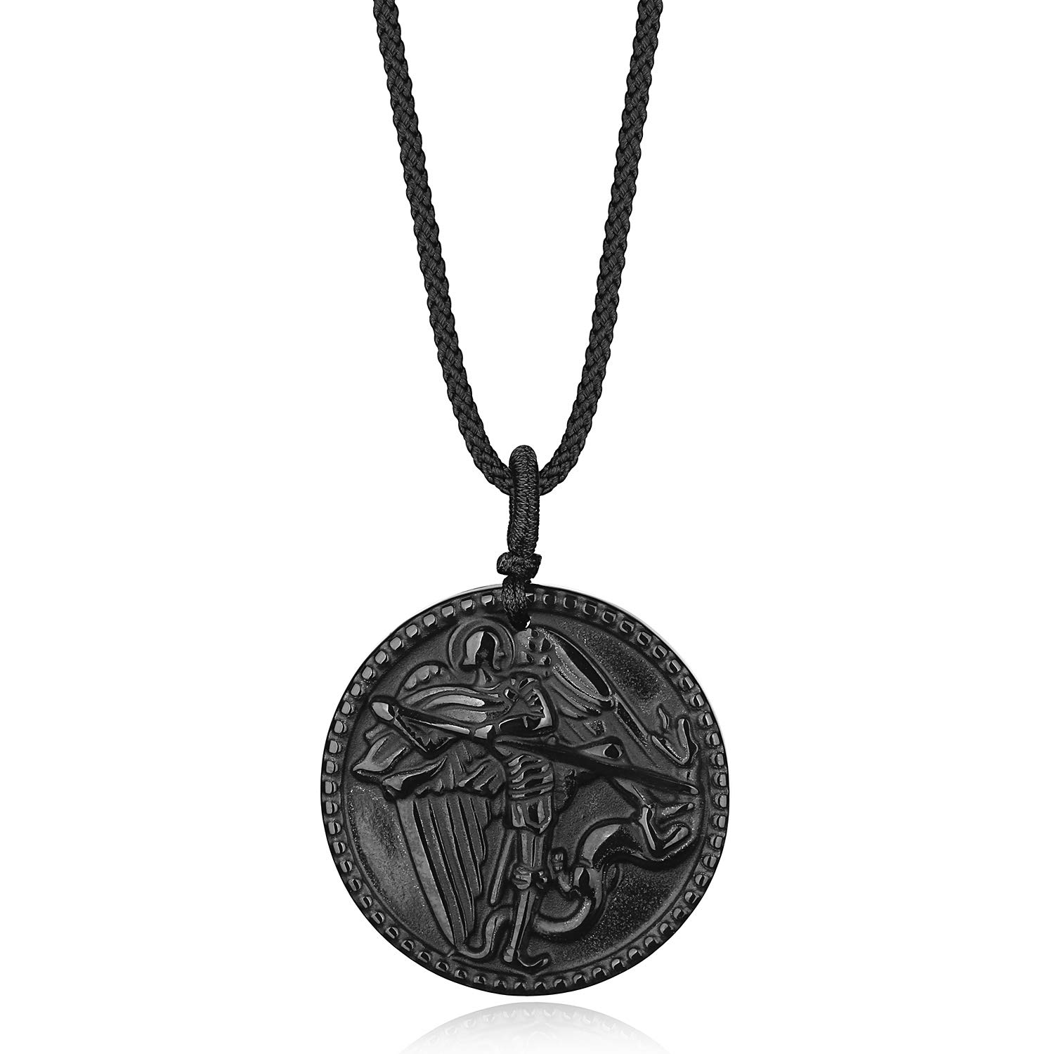 COAI Adjustable Black Obsidian Stone Necklace Archangel Men's Women's Saint Michael Necklace
