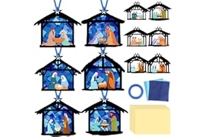Qyeahkj 36 Set Christmas Nativity Suncatchers Crafts for Kids DIY Nativity Scene Window Tissue Paper Craft Kit Hanging Decor for Xmas Holiday Home Activity Art Project Birthday Party Favor Gift