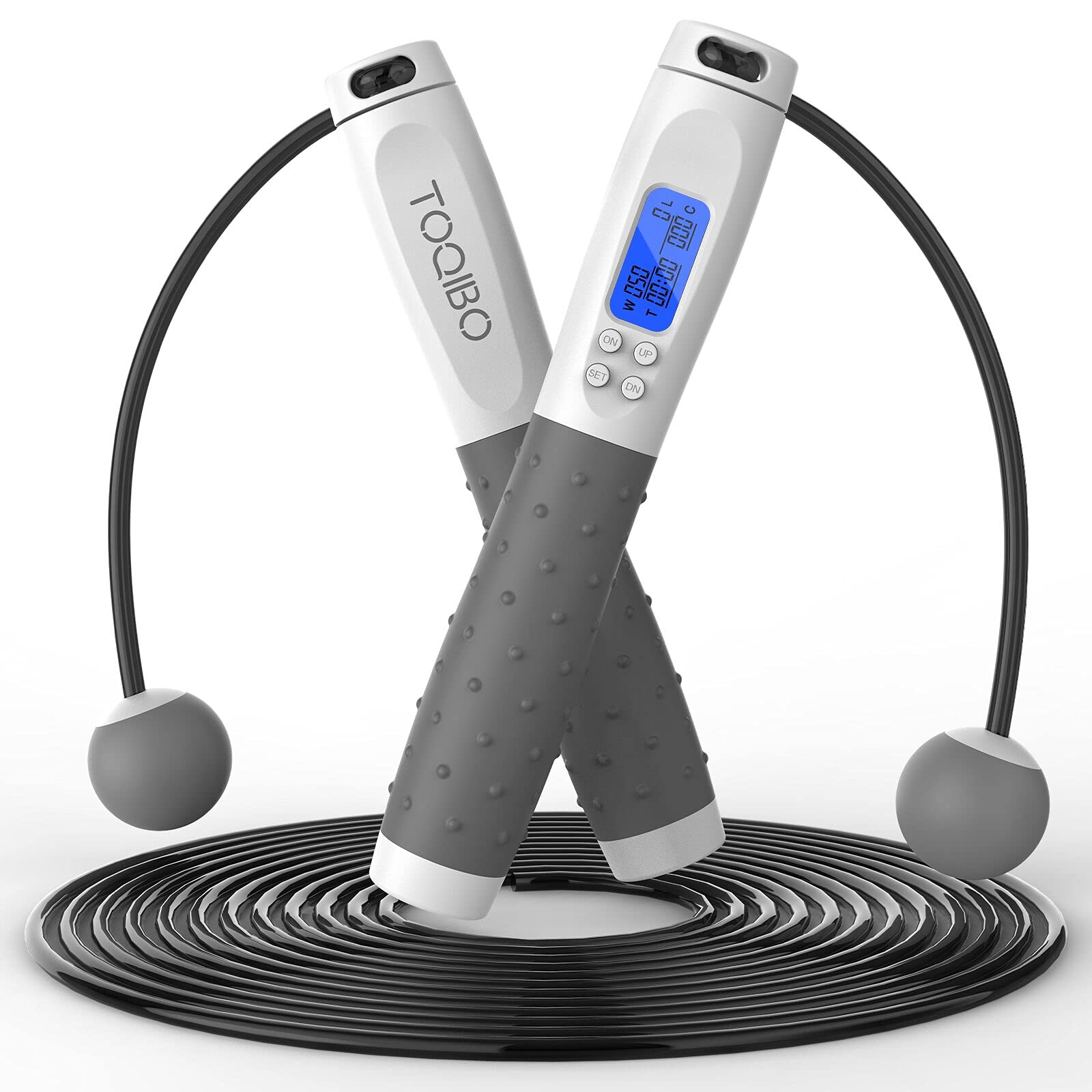 TOQIBO Skipping Rope with Digital Counter, Professional Ball Bearings & Non-Slip Handles, Adjustable Speed Rope Skipping Training, Fitness, Boxing, Weight Loss for Children and Adults