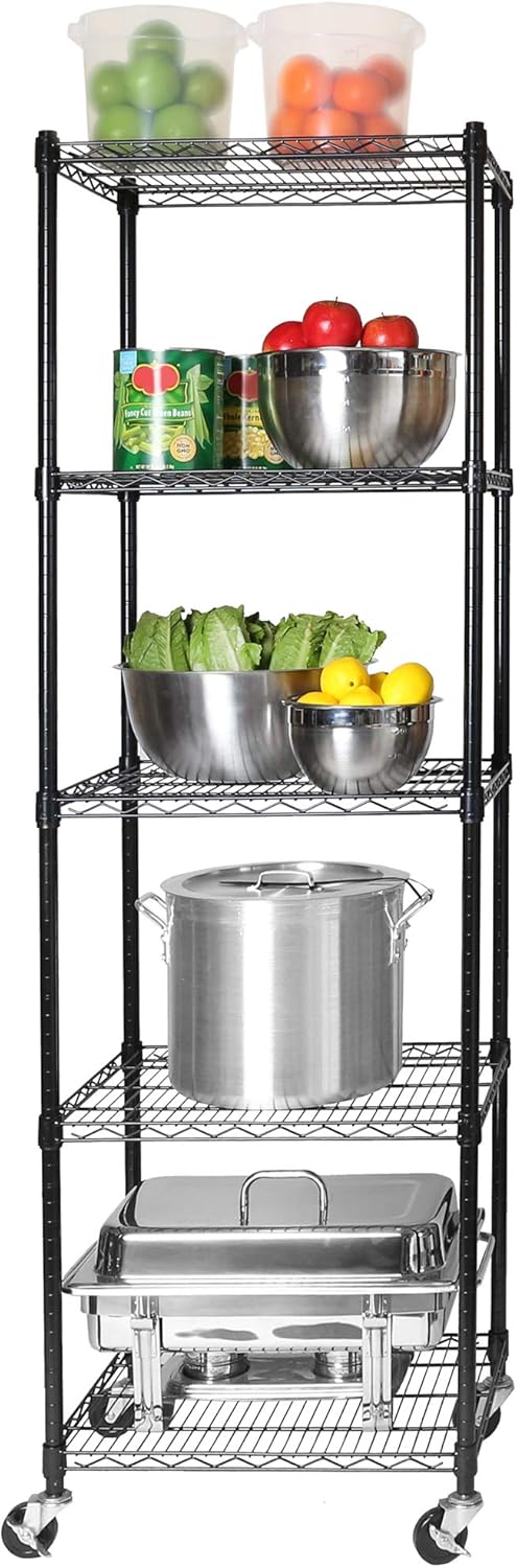 Seville Classics UltraDurable Commercial-Grade 5-Tier NSF-Certified Steel Wire Shelving with Wheels, 24" W x 18" D, Black