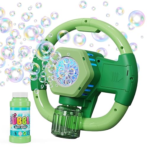 Babuloo Bubble Machine for Kids, Automatic Bubble Blower Machine 10000+ Bubbles Per Minute, 10 Holes Outdoor Bubble Making Toys with Lights/110ml Solution for Wedding Party Birthday, Green