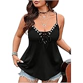 MakeMeChic Women's Plus Size Lace Up Camisole Spaghetti Strap Grommet Eyelet Sleeveless Y2k Tank