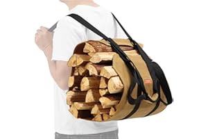 WITSTEP Firewood Carrier Bag Backpack, Waxed Canvas Wood Log Carrier for Firewood, Heavy Duty Firewood Carrying Backpack Bag with 2 Adjustable Shoulder Straps & Padded Handle