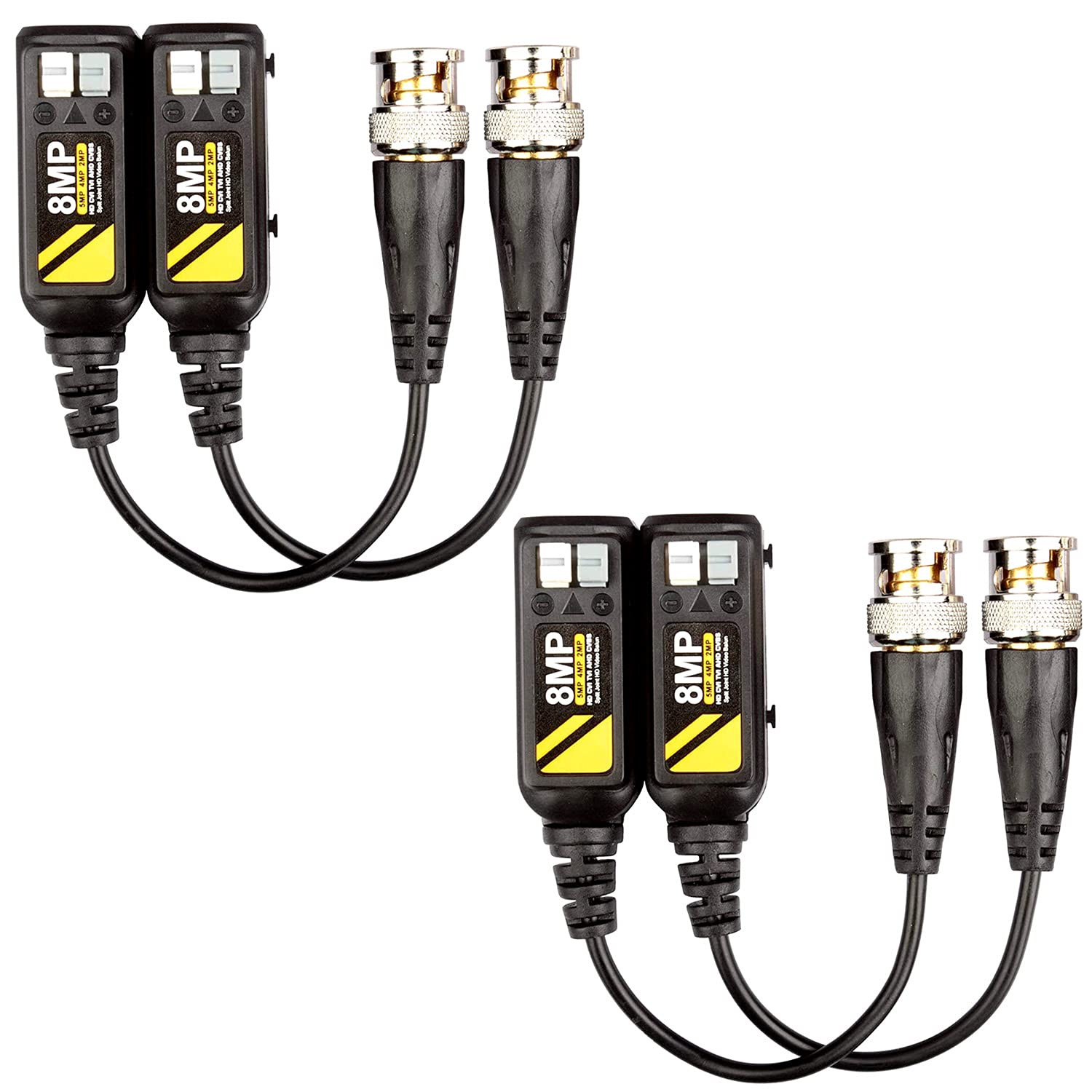 Greluma 2 Pairs 8MP Passive HD BNC Video Balun Transceiver Transmitter AHD/TVI/CVI/CVBS Cable Connectors for 4K 720P/960P/1080P/3/4/5/8MP CCTV Security Cameras