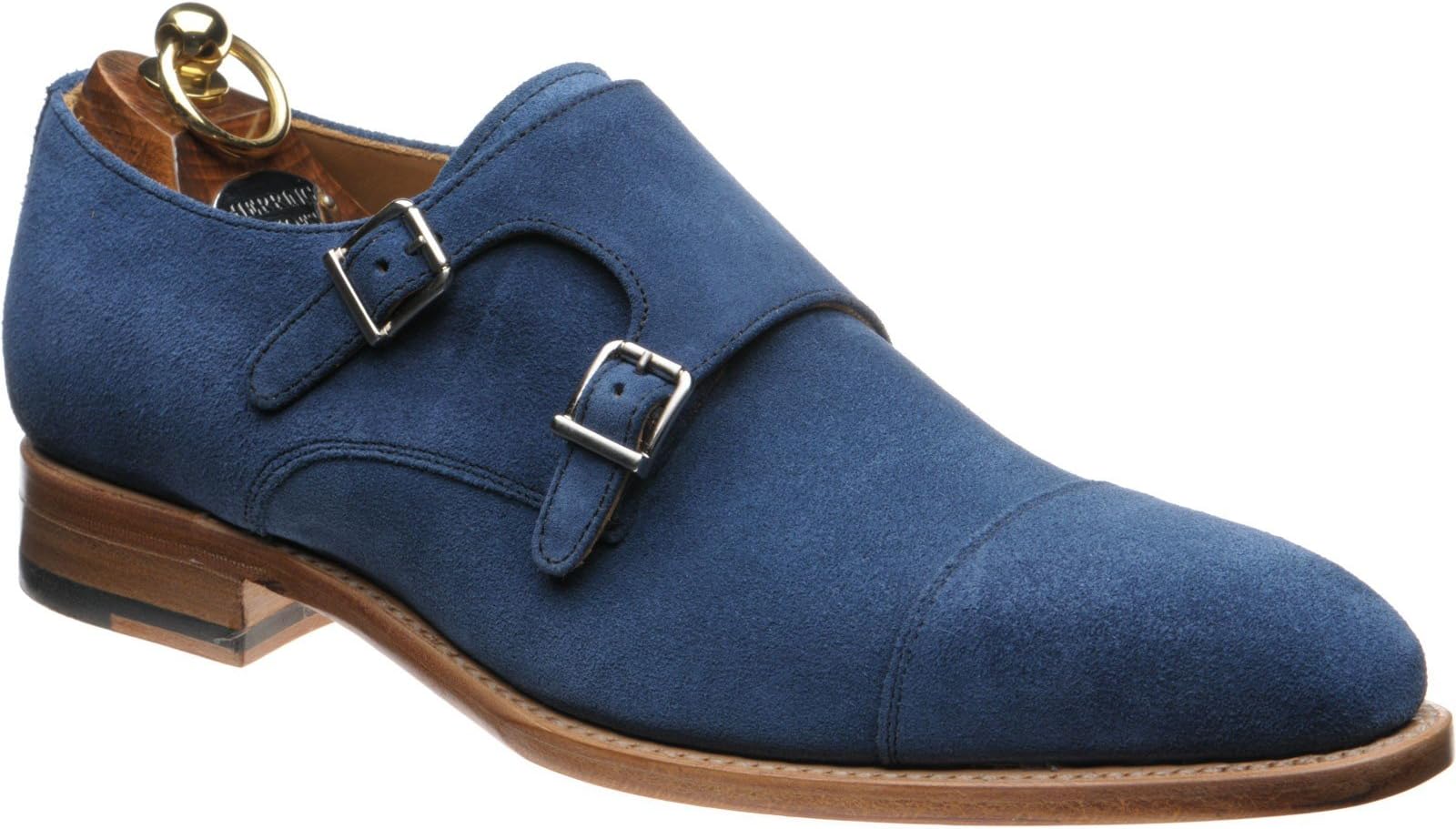 Herring Ickford Double Monk Shoes in Blue Suede