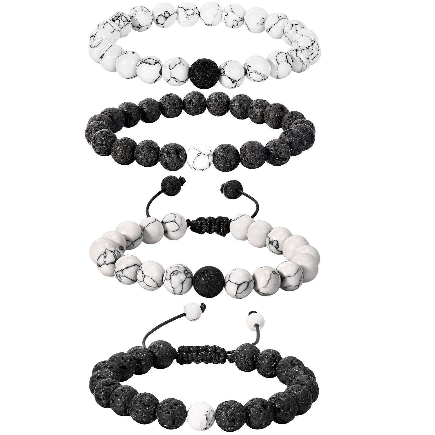 BBTOBBTO 4 Pieces Howlite Bracelet Lava Stone Diffuser Bracelet Couples Bracelet Aromatherapy Bracelet Set for Essential Oil