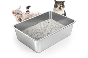 LIHONG Stainless Steel Cat Litter Box for Cat and Rabbit,Odor Control Litter Box Non Slip Rubber Feet. Odor Control, Non Stick, Never Bend 19.7" L x 13.8" W x 5.91" H