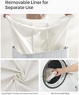 SONGMICS 150L Laundry Hamper Basket 3 Sections Clip-on Lid Grey LCB091G01 view 6