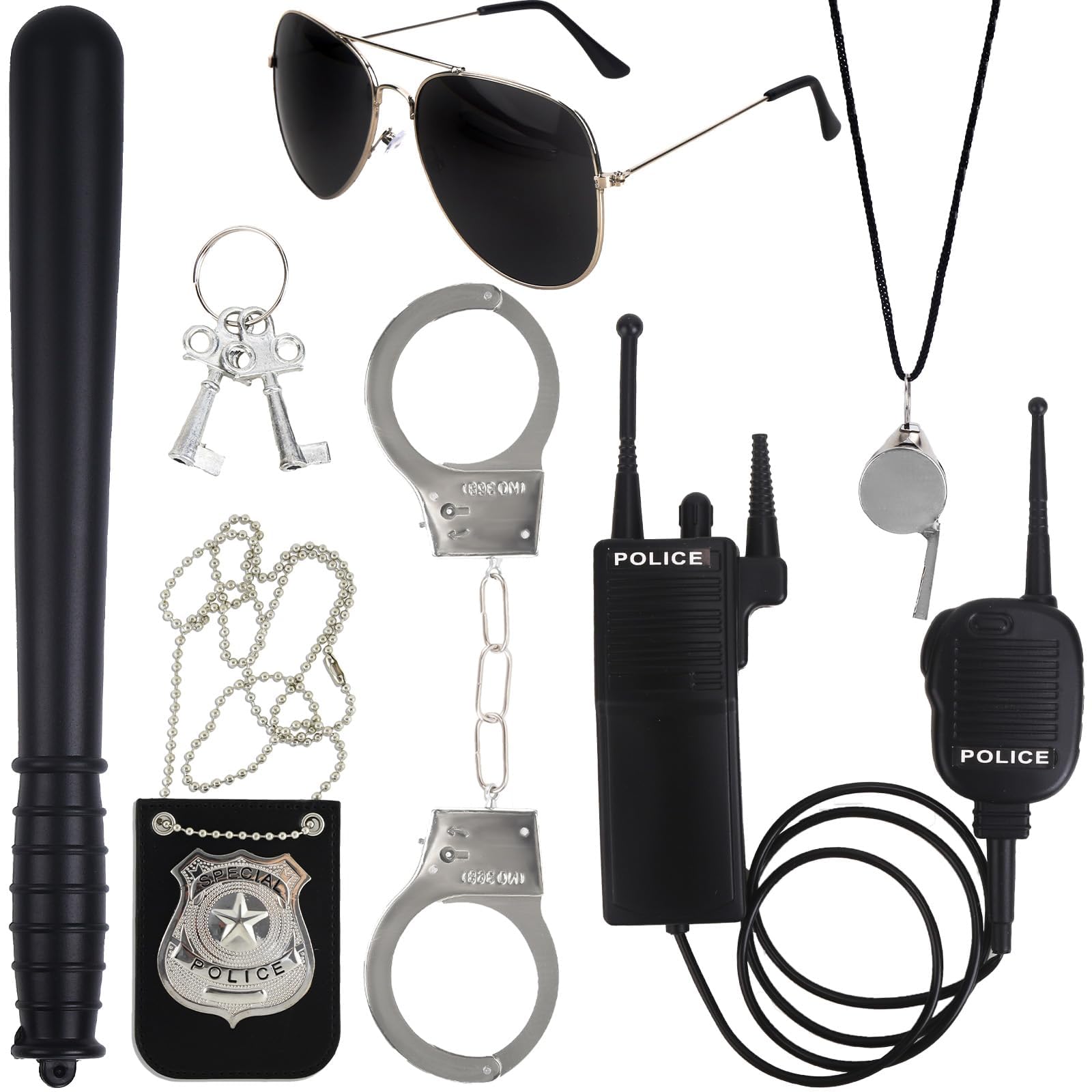 Police Accessories 6pcs Costume Halloween Fancy Dress for Adults Kids, Outfit with Police Badge Handcuffs Sunglasses for Costume Women & Men, Costumes for Party Role Play Cosplay — image 1