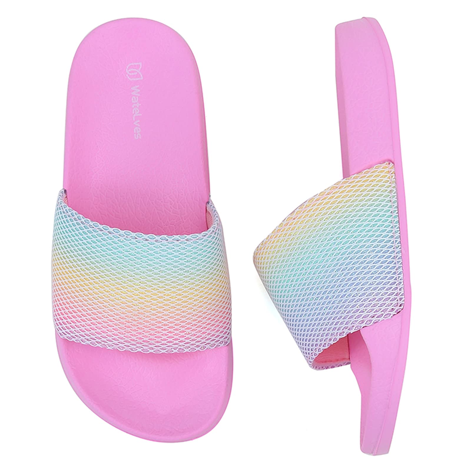 WateLves Badelatschen Kinder Sommer Hausschuhe Badeschlappen Jungen Mädchen Rutschfeste Dusch Badeschuhe Strand Sandalen(Regenbogen 34/35EU)
