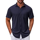 COOFANDY Mens Casual Button Down Shirt Untucked Short Sleeve Strech Wrinkle Free Dress Shirts