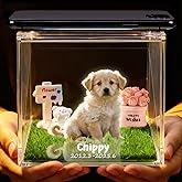 Bretonft Personalized 3D Holographic Pet Memorial Box Custom Dog Memorial Gifts Customized Pet Hologram Dog House with Name High-Transmittance Display for Pet Lovers, Desktop Ornaments