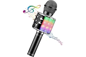 ShinePick Karaoke Microphone, 4 in 1 Wireless Microphone with LED Lights Handheld Portable Karaoke Machine, Home KTV Player, Compatible with Android & iOS Devices(Black)