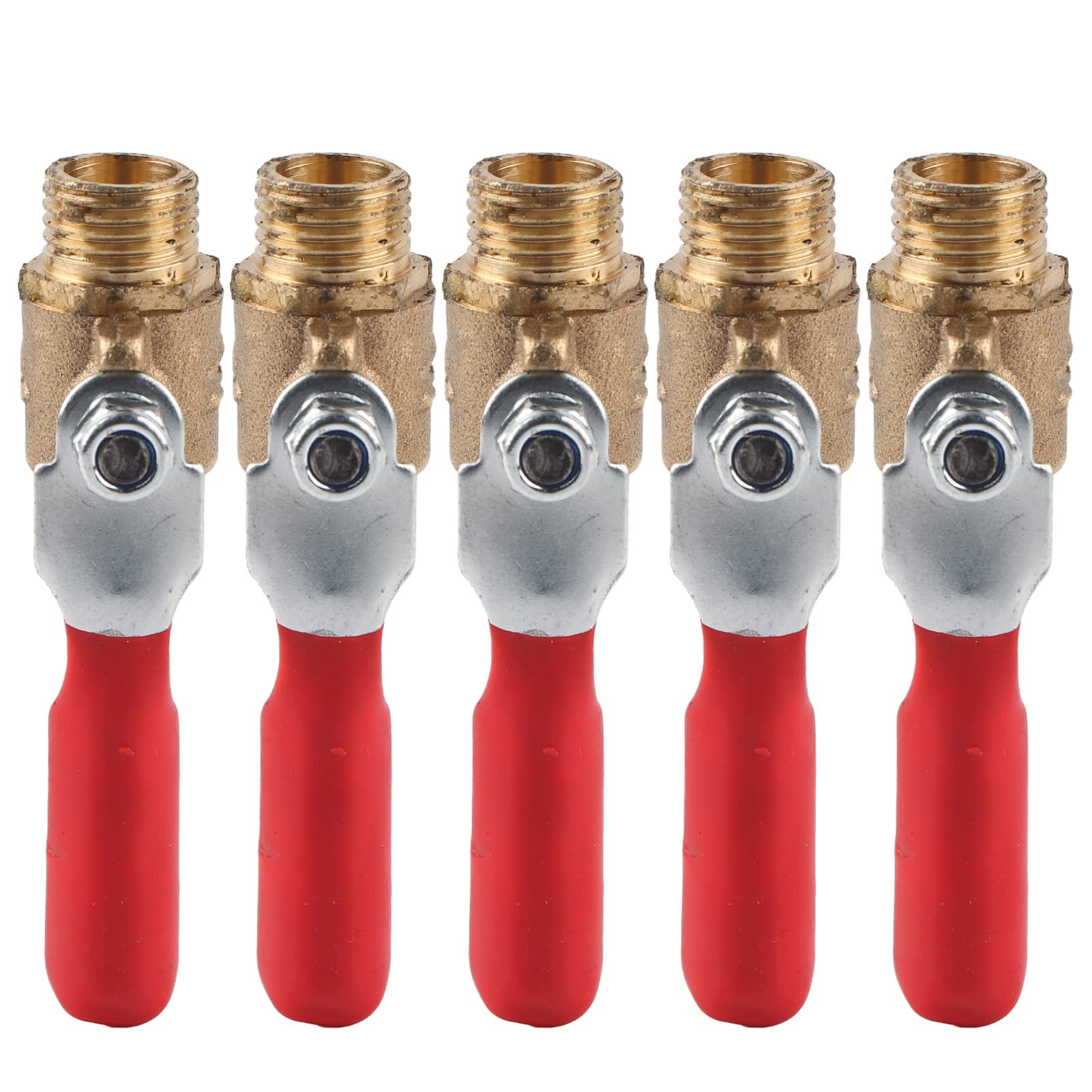 5 Pcs Heavy Duty Brass Mini Ball Valve Shut Off Switch G1/4 Double Male Thread, Air Compressor Ball Valve for Pipe Fittings, Durable Brass Shut Off Valve for Industrial Use