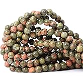 CHEAVIAN 45PCS 8mm Natural Unakite Gemstone Round Loose Beads for Jewelry Making DIY Handmade 1 Strand 15"